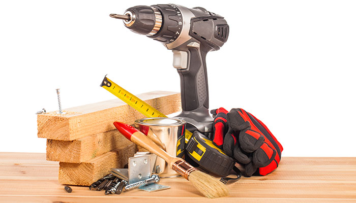 cordless drill and workbench